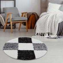 Load image into Gallery viewer, Black with Grey - Premium Round Shaggy Rug