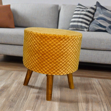 Load image into Gallery viewer, Bohemian Home Round Utility Padded Stool/ Ottoman Natural Finish - 4 Leg, Golden Textured

