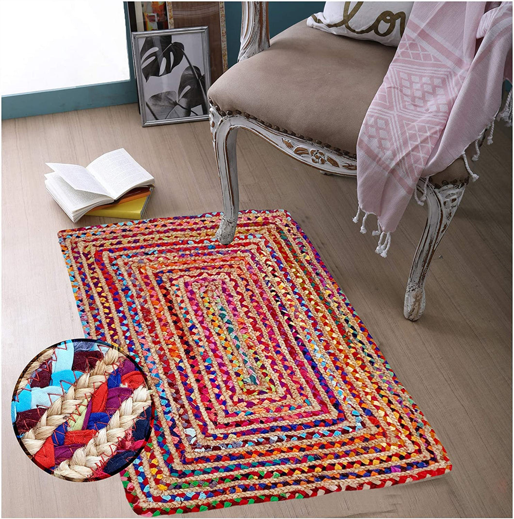 Multi color Braided Natural Jute & Multi Cotton Bedside Runner