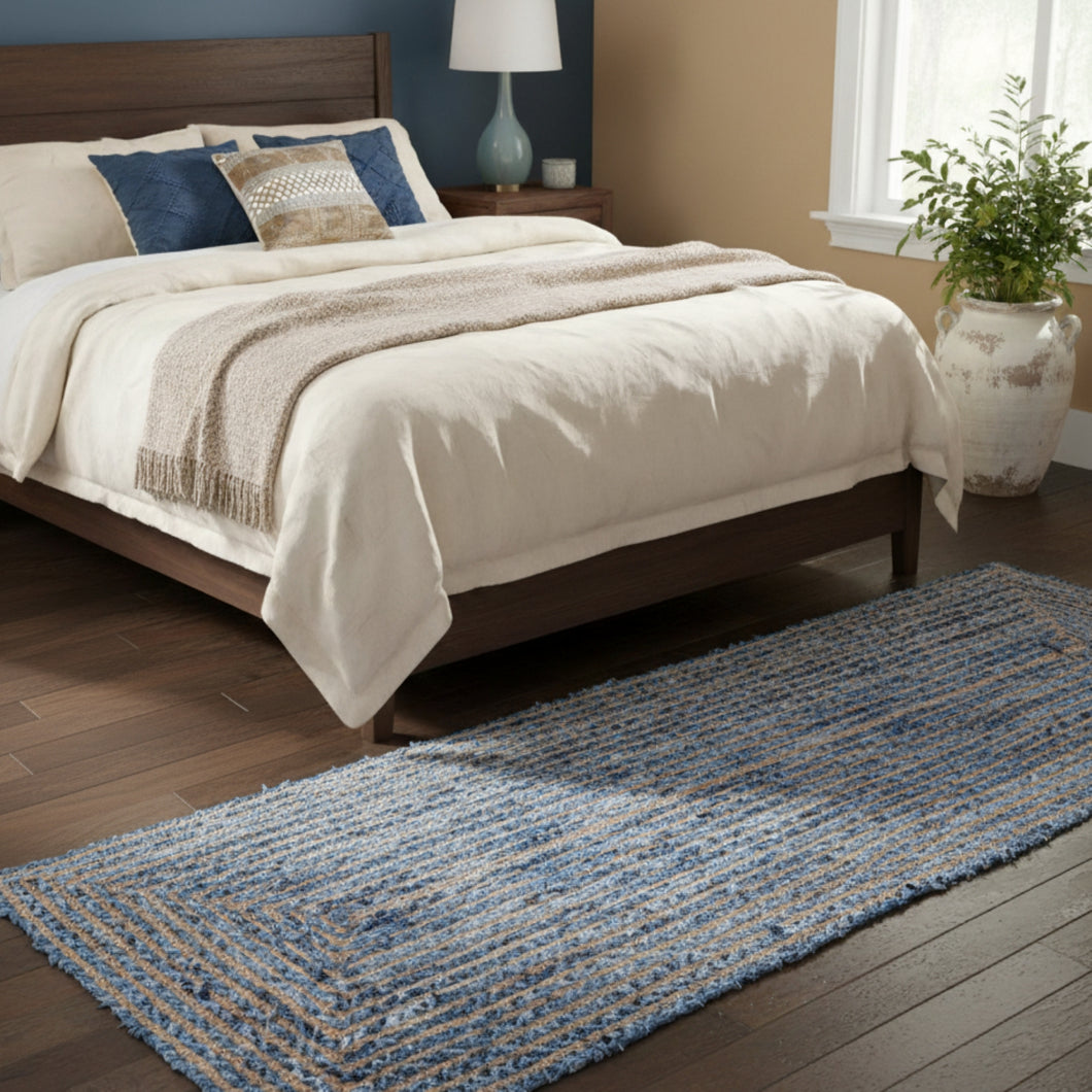 Braided Natural Jute & Denim Bedside Runner
