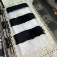 Load image into Gallery viewer, Black &amp; White Bedside Faux Fur Runner, Luxury Fluffy Runner
