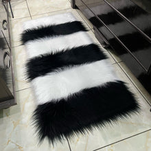 Load image into Gallery viewer, Black &amp; White Bedside Faux Fur Runner, Luxury Fluffy Runner

