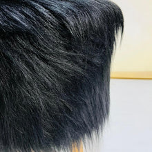 Load image into Gallery viewer, Bohemian Home Round Utility Padded Stool/ Ottoman Natural Finish - 4 Leg, Black Faux Fur
