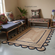 Load image into Gallery viewer, Braided Black Cotton with Natural Jute Pattern Area Rug/Mat/Carpet

