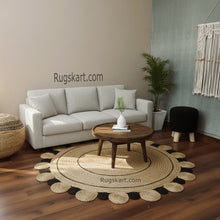 Load image into Gallery viewer, Black/Cotton Round Floor Baho Hand-Woven Area Rug/Carpet/Mat
