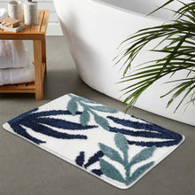 Load image into Gallery viewer, Super Soft Anti Skid (40x60 cm) Microfiber Mat for Bathroom/Bedroom/Kitchen - Blue Leaf
