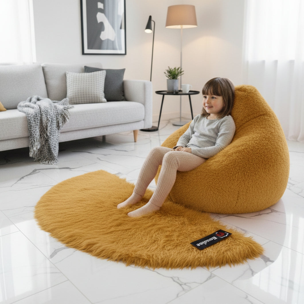 D Shape Bedside Faux Fur Runner, Luxury Fluffy Runner - 60x150 Cm - Golden