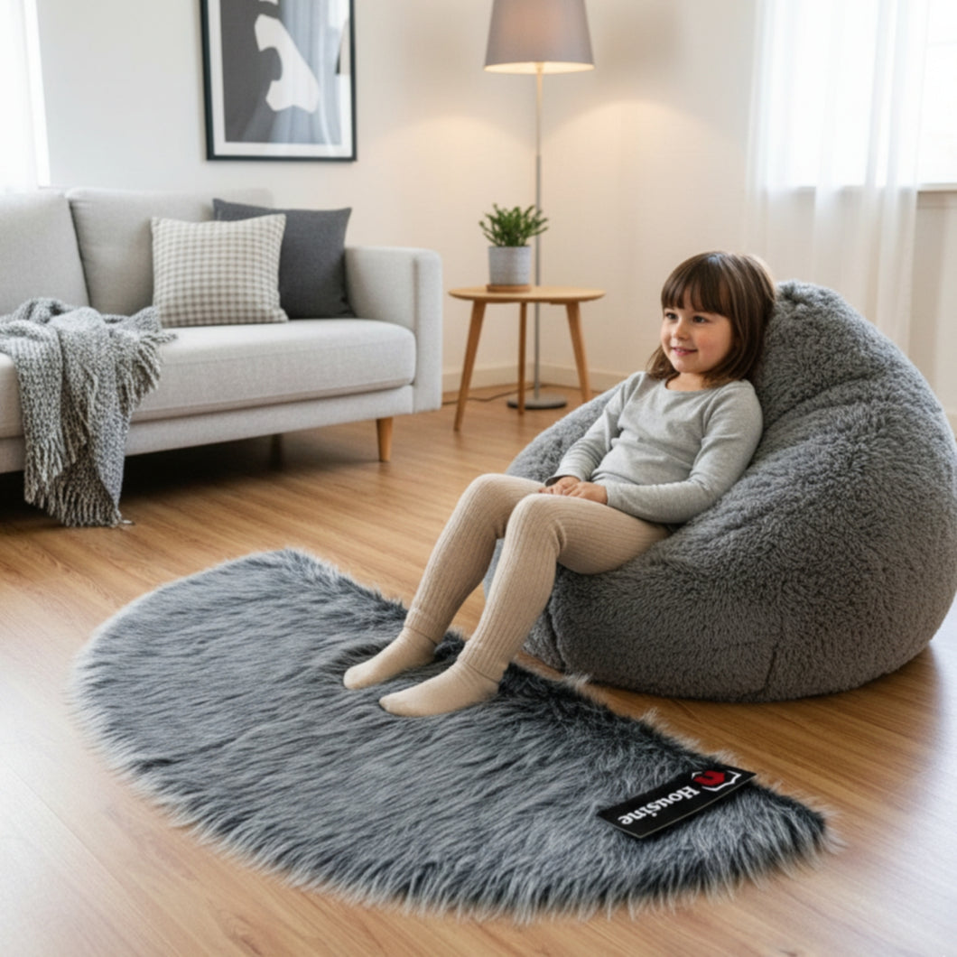 D Shape Bedside Faux Fur Runner, Luxury Fluffy Runner - 60x150 Cm - Grey