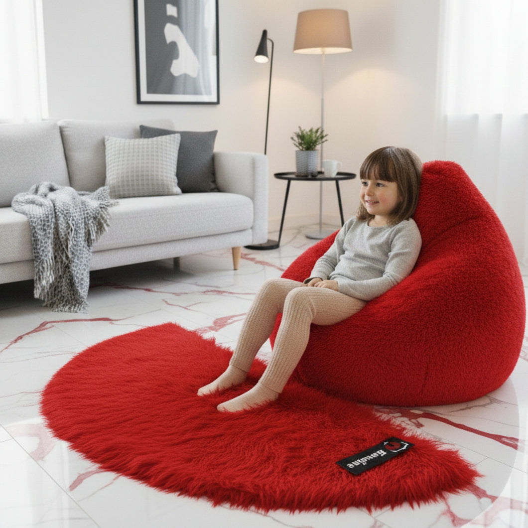 D Shape Bedside Faux Fur Runner, Luxury Fluffy Runner - 60x150 Cm - Red