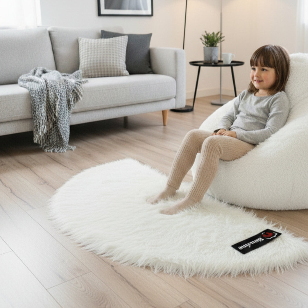 D Shape Bedside Faux Fur Runner, Luxury Fluffy Runner - 60x150 Cm - White