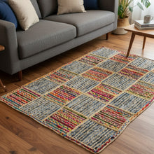Load image into Gallery viewer, Braided Multicolor Cotton with Denim Jute Box Pattern Area Rug/Mat/Carpet
