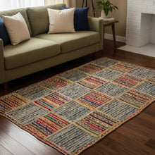 Load image into Gallery viewer, Braided Multicolor Cotton with Denim Jute Box Pattern Area Rug/Mat/Carpet
