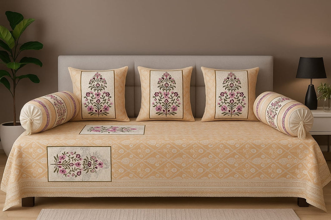 Pitch Multi Printed Pure Cotton - 8 Pieces Diwan Set