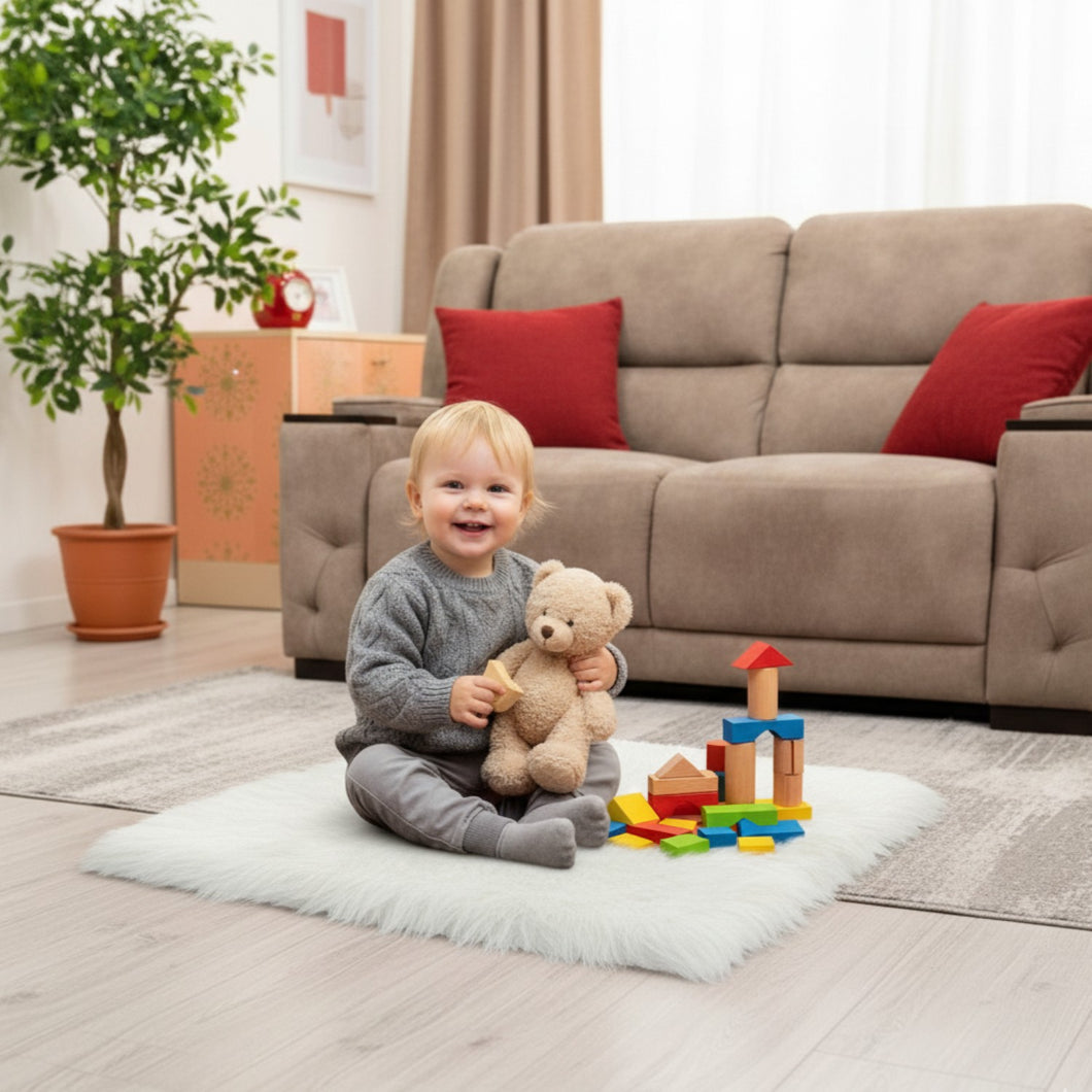 White Faux Fur Mat, Luxury Fluffy Area Rug - 2x2 feet