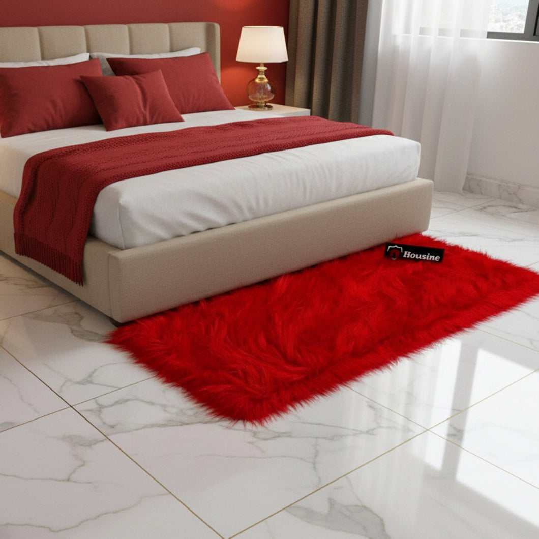 Red Bedside Faux Fur Runner, Luxury Fluffy Runner - 60x150 Cm