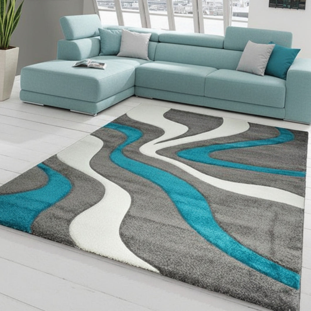 Aqua Multi Stylish Premium Modern Shaggy Rug