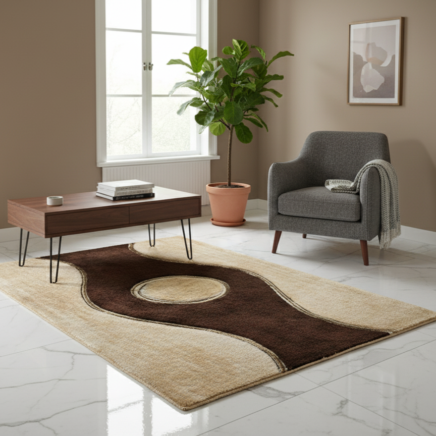 Cream & Beige Modern Shaggy Rug