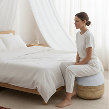 Load image into Gallery viewer, white/Beige Jute Pouf/Ottoman
