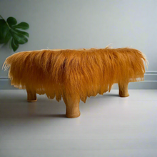 Load image into Gallery viewer, Small Chowki/Stool Square Utility Padded Natural Finish - Golden Faux Fur (4-Leg)
