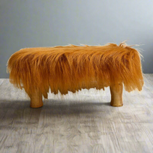 Load image into Gallery viewer, Small Chowki/Stool Square Utility Padded Natural Finish - Golden Faux Fur (4-Leg)
