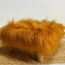 Load image into Gallery viewer, Small Chowki/Stool Square Utility Padded Natural Finish - Golden Faux Fur (4-Leg)
