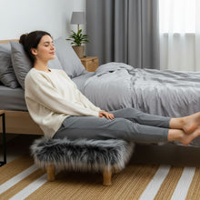 Load image into Gallery viewer, Small Chowki/Stool Square Utility Padded Natural Finish - Gray Faux Fur (4-Leg)
