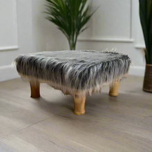 Load image into Gallery viewer, Small Chowki/Stool Square Utility Padded Natural Finish - Gray Faux Fur (4-Leg)
