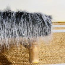 Load image into Gallery viewer, Small Chowki/Stool Square Utility Padded Natural Finish - Gray Faux Fur (4-Leg)
