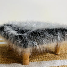 Load image into Gallery viewer, Small Chowki/Stool Square Utility Padded Natural Finish - Gray Faux Fur (4-Leg)

