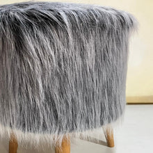 Load image into Gallery viewer, Bohemian Home Round Utility Padded Stool/ Ottoman Natural Finish - 4 Leg, Gray Faux Fur
