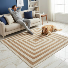Load image into Gallery viewer, Square Border Braided Natural Rug Hand Woven Jute/Rug - White, Beige

