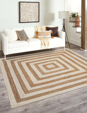 Load image into Gallery viewer, Square Border Braided Natural Rug Hand Woven Jute/Rug - White, Beige
