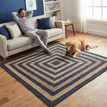 Load image into Gallery viewer, Square Border Braided Natural Rug Hand Woven Jute/Rug - Beige, Black
