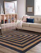Load image into Gallery viewer, Square Border Braided Natural Rug Hand Woven Jute/Rug - Beige, Black
