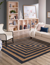 Load image into Gallery viewer, Square Border Braided Natural Rug Hand Woven Jute/Rug - Beige, Black
