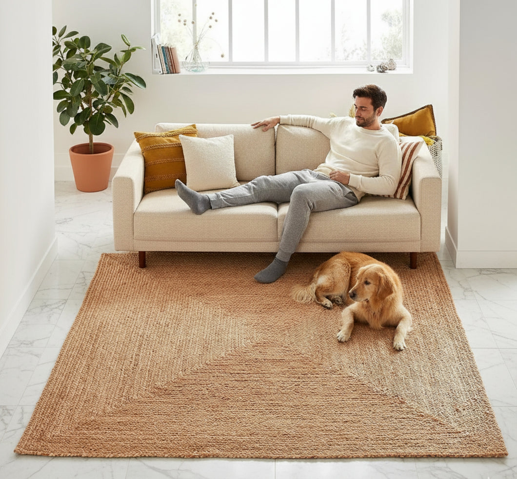 Square Braided Natural Rug Hand Woven Jute/Rug - Beige