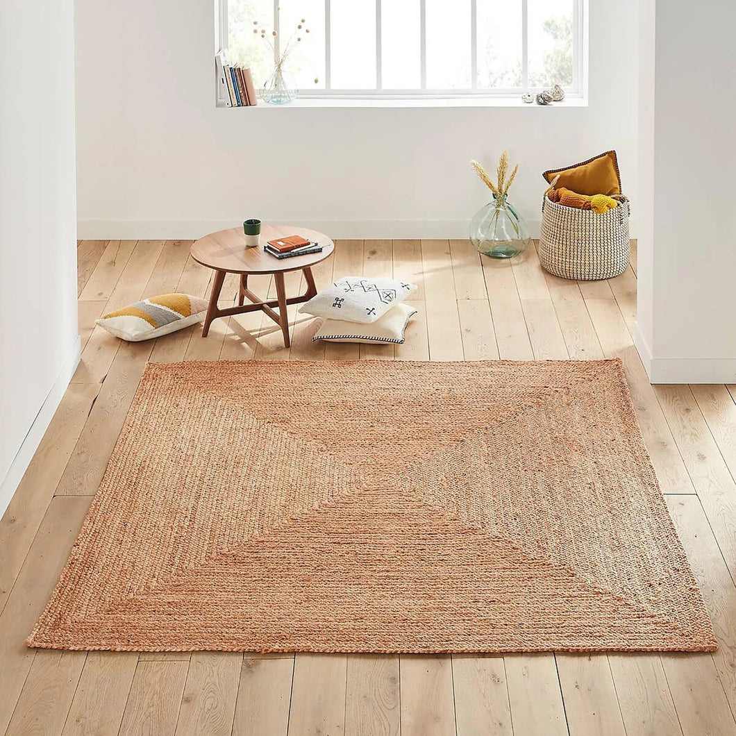Square Braided Natural Rug Hand Woven Jute/Rug - Beige