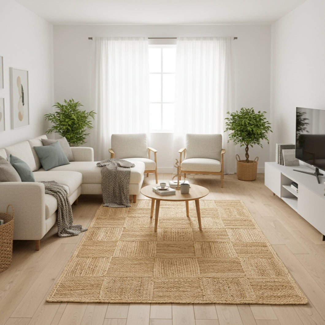 Braided Natural Jute Box Pattern Area Rug