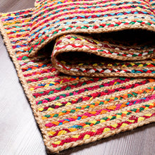 Load image into Gallery viewer, Braided Natural Jute &amp; Multi Cotton Collection Classic Hand Woven Area Rug
