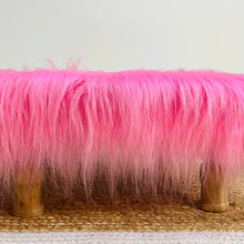 Load image into Gallery viewer, Small Chowki/Stool Square Utility Padded Natural Finish - Pink Faux Fur (4-Leg)
