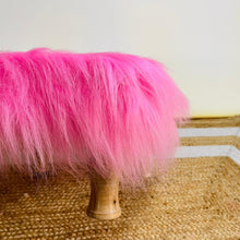 Load image into Gallery viewer, Small Chowki/Stool Square Utility Padded Natural Finish - Pink Faux Fur (4-Leg)
