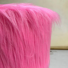 Load image into Gallery viewer, Bohemian Home Round Utility Padded Stool/ Ottoman Natural Finish - 4 Leg, Pink Faux Fur
