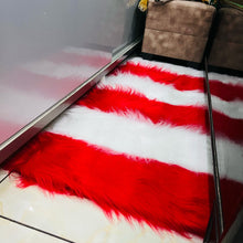 Load image into Gallery viewer, Red &amp; White Bedside Faux Fur Runner, Luxury Fluffy Runner

