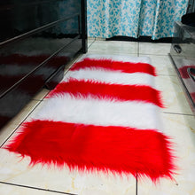 Load image into Gallery viewer, Red &amp; White Bedside Faux Fur Runner, Luxury Fluffy Runner
