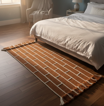 Load image into Gallery viewer, Luxurious Microfiber Geometric Braided Runner Rust Orange &amp; White - 2 Feet x 5 Feet

