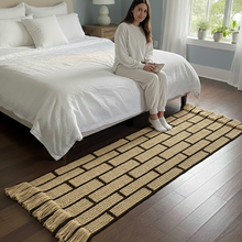 Load image into Gallery viewer, Luxurious Microfiber Geometric Braided Runner Beige &amp; Brown - 2 Feet x 5 Feet
