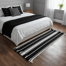 Load image into Gallery viewer, Luxurious Microfiber Geometric Bedside Runner White, Black - 2 Feet x 5 Feet
