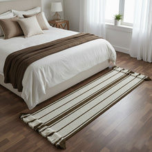 Load image into Gallery viewer, Luxurious Microfiber Geometric Bedside Runner Coffee, White - 2 Feet x 5 Feet
