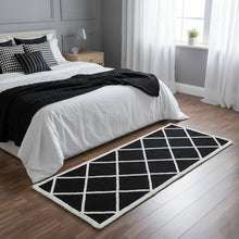 Load image into Gallery viewer, Luxurious Microfiber crafted braided Bedside Runner Black, White - 2 Feet x 5 Feet
