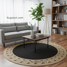 Load image into Gallery viewer, Natural Jute with Black Floor Baho Round Hand-Woven Area Rug/Carpet/Mat

